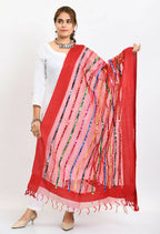 Mominos Fashion Moeza Women's Orgenza Multi Thread Mirror Work Red Dupatta | Grocsy