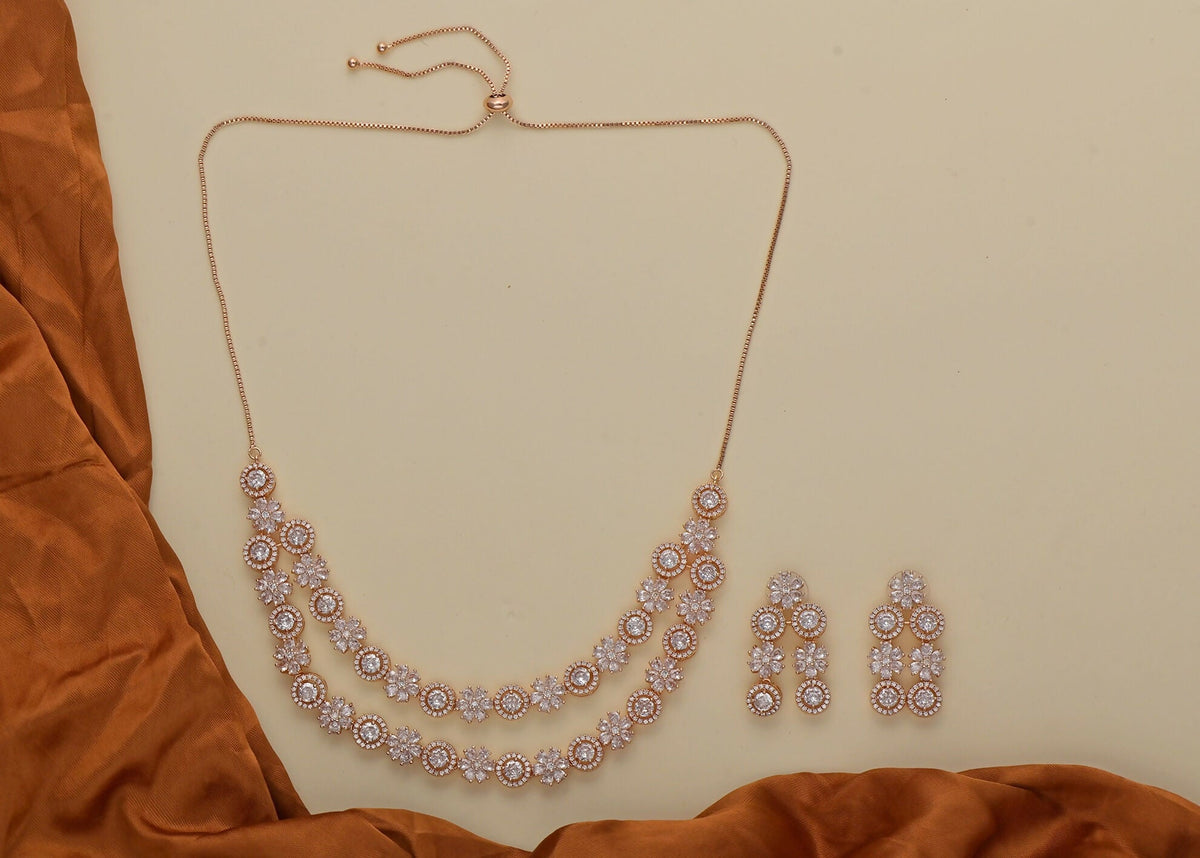 Joban Fashion Women Brass Golden White Ad Necklace Set | Grocsy