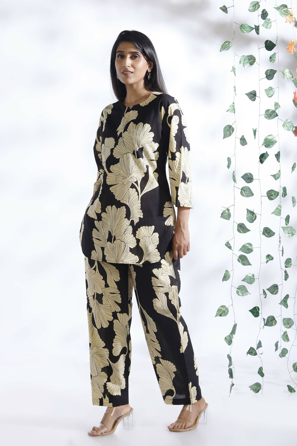 Breathables Black Floral Cotton Kurta & Pant Co-Ord Set | Grocsy