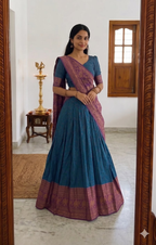 Teeya Creation Royal Blue Traditional Lehenga Choli Set Featuring Intricate Purple and Gold Zari Detailing | Grocsy