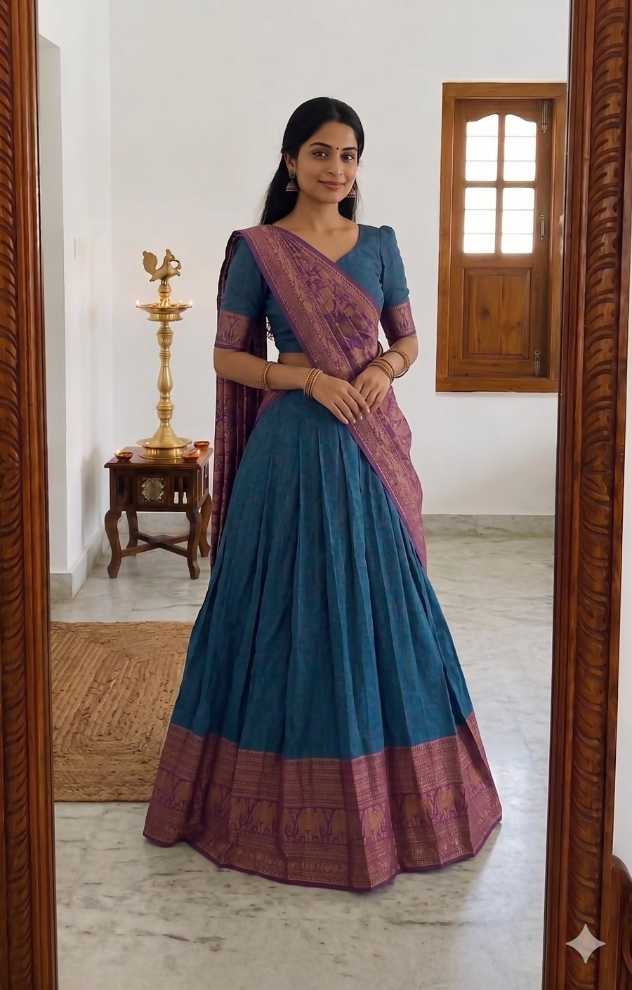 Teeya Creation Royal Blue Traditional Lehenga Choli Set Featuring Intricate Purple and Gold Zari Detailing | Grocsy