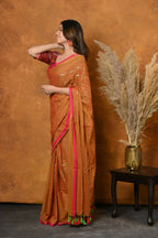 Very Much Indian Designer Mul Cotton Handloom Saree with Sequins - Orange | Grocsy