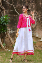 Yufta White and Pink Dress with Ethnic Jacket | Grocsy
