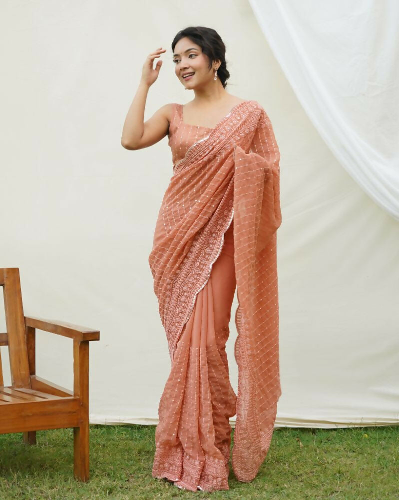Vamsee Saraswati Orange Georgette Saree | Grocsy