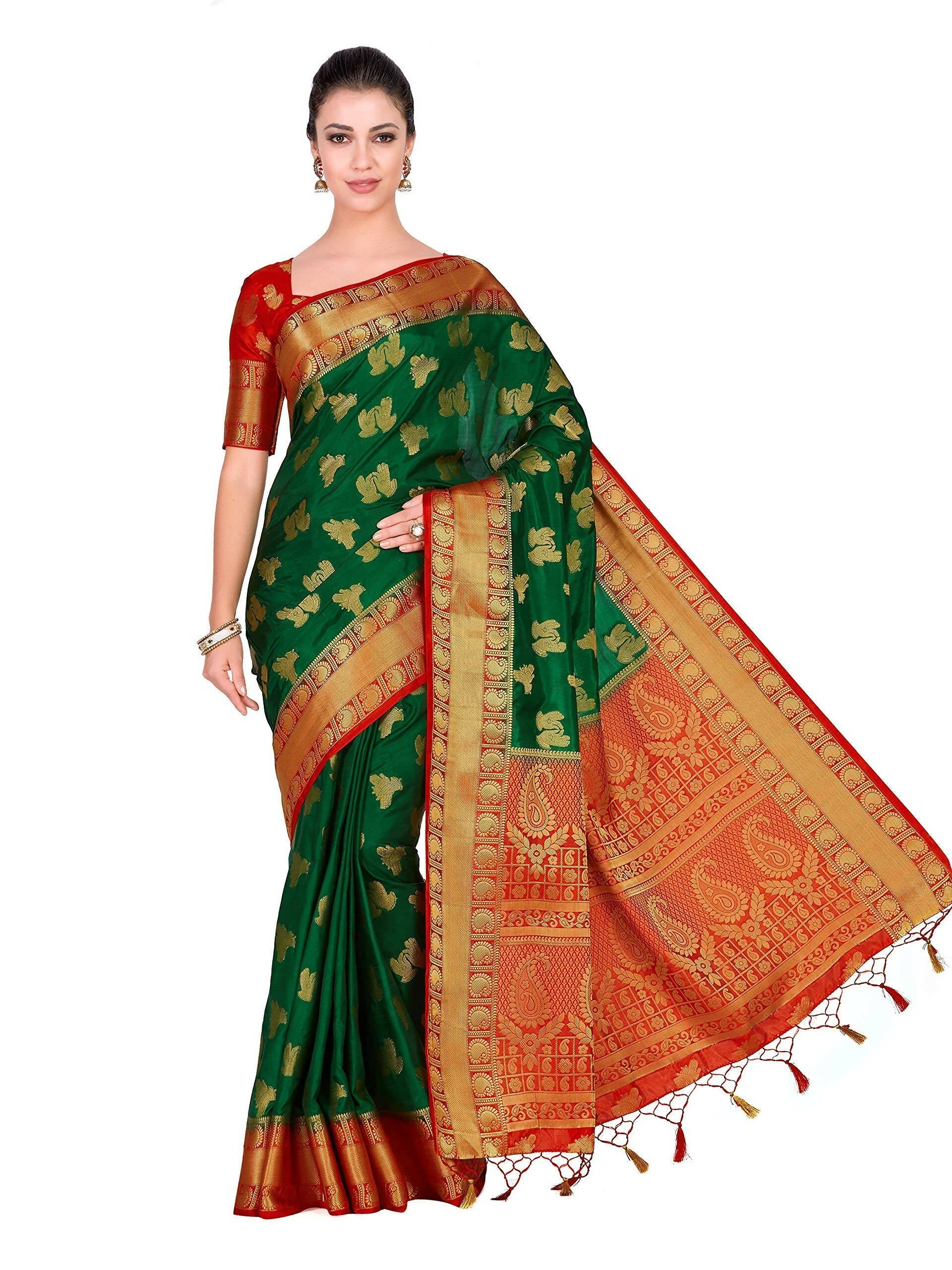Mimosa Women's Green Kanchipuram Silk Saree | Grocsy