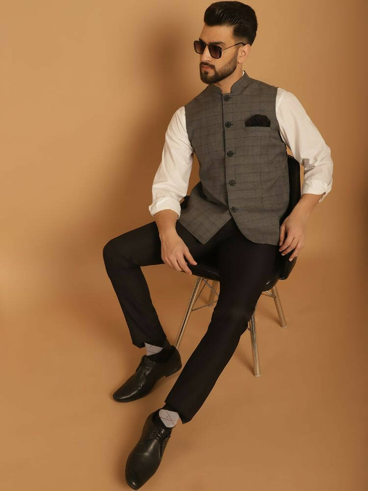 Even Apparels Nehru Jacket With Welt Pockets - Grey | Grocsy