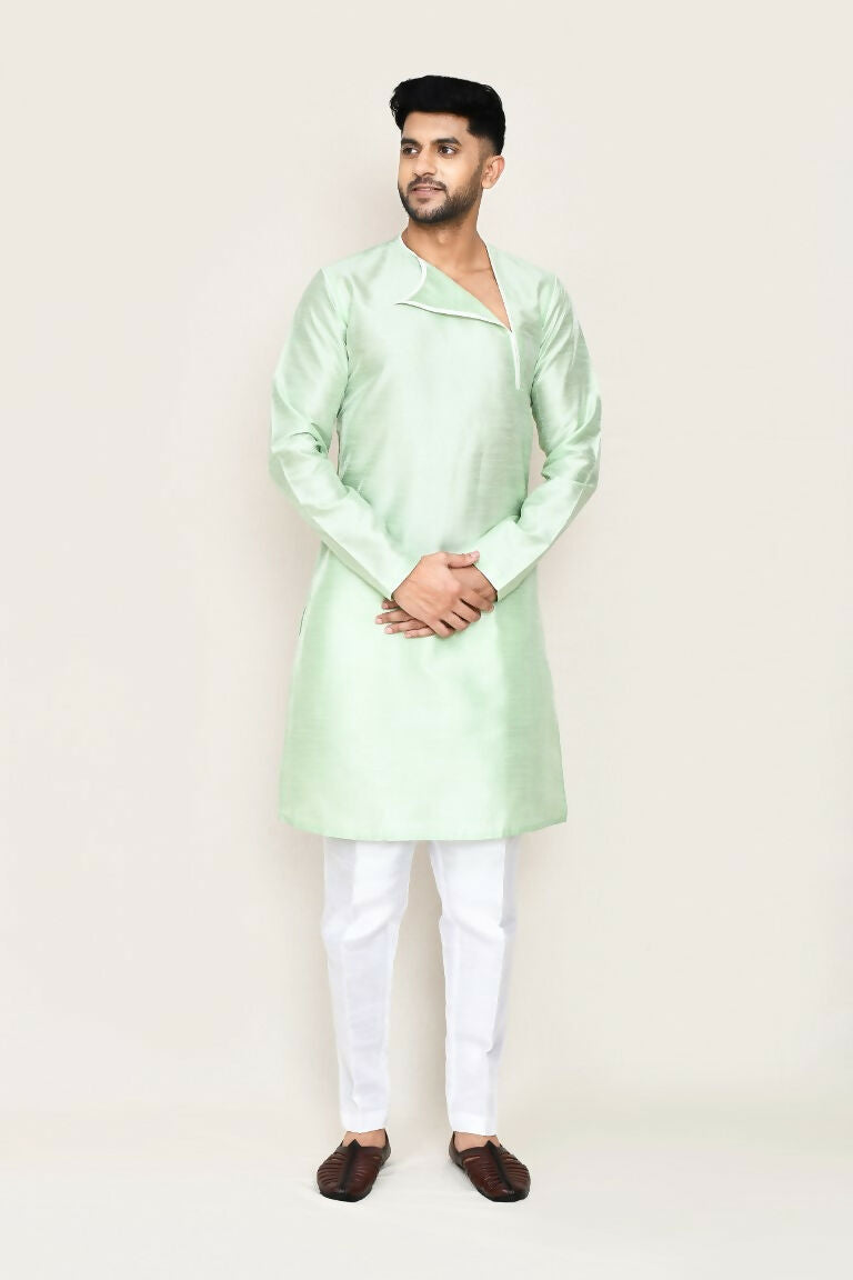Joban Fashion Green Colored Art Silk Fabric Kurta With Straight Fit Pant | Grocsy