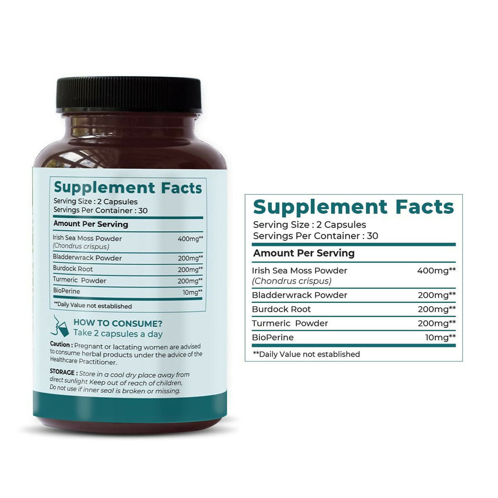Saptamveda Irish Sea Moss 500mg Capsules | Grocsy