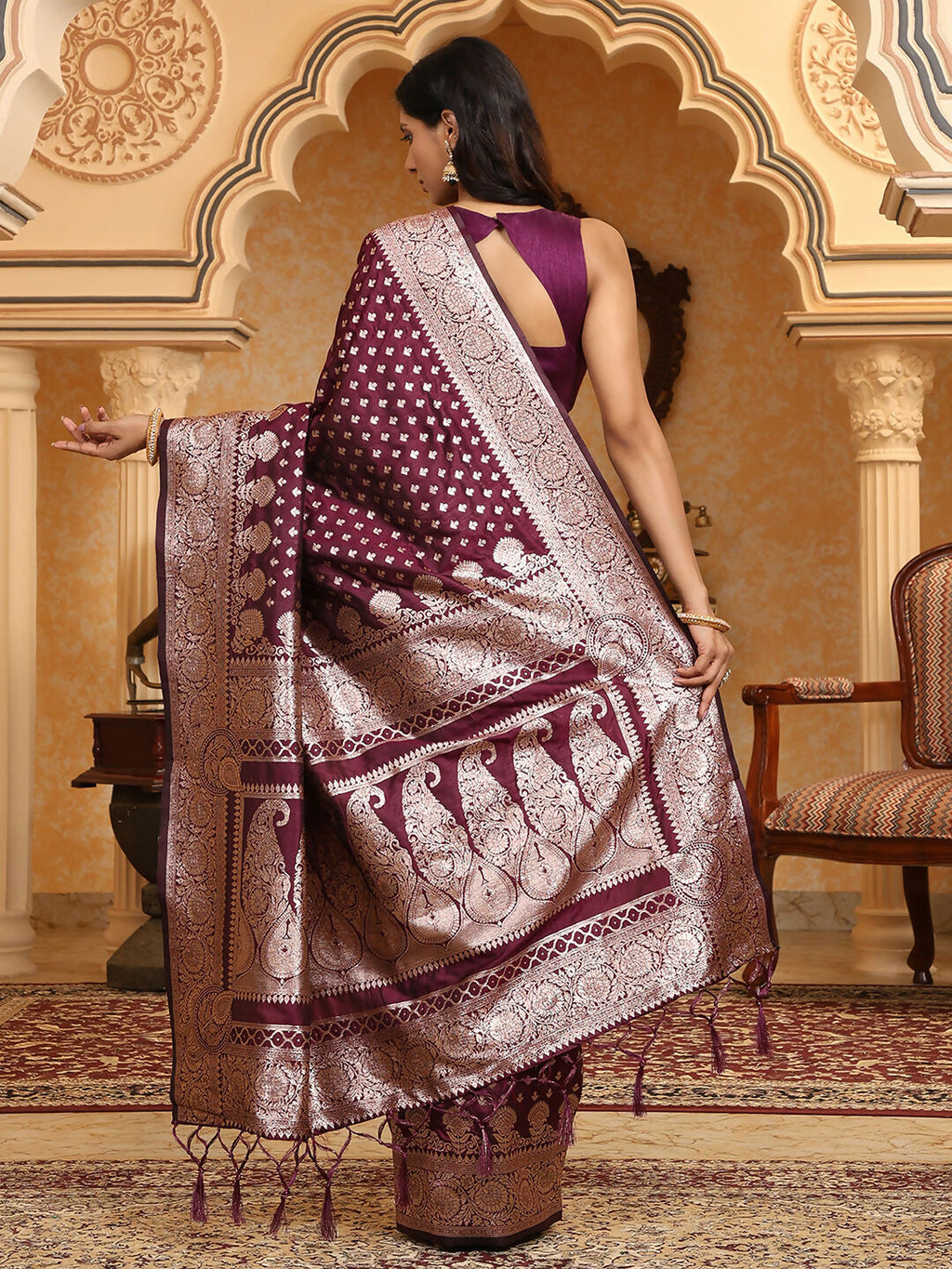 Shree Shyam Fashion Banarasi Silk Purple Saree | Grocsy