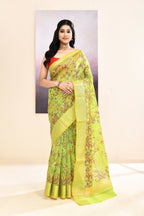 Piyari Fashion Women's Olive Embellished Cotton Blend Printed Saree | Grocsy