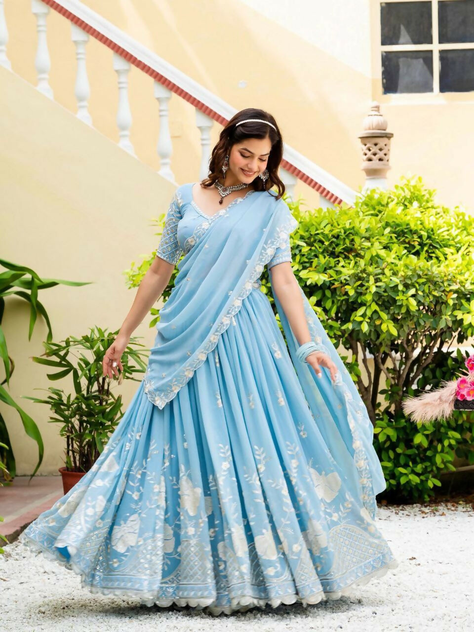 Lehenga Mart Designer Indian Wedding Lehenga Choli-Sky Blue | Grocsy