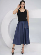 Joban Fashion Black Cotton Denim A Line Skirt With Inner And Jacket | Grocsy