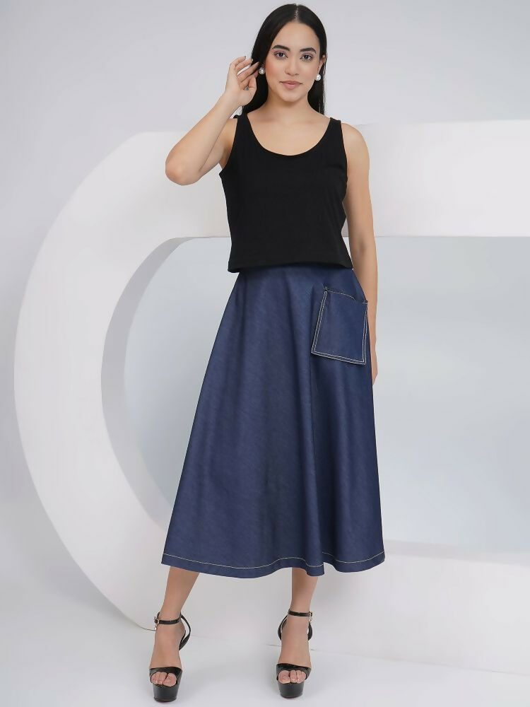 Joban Fashion Black Cotton Denim A Line Skirt With Inner And Jacket | Grocsy