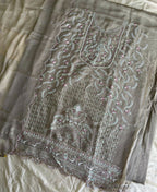 KC Beautiful Beige Chiffon Silk Hand Embroidery Suit For Women | Grocsy