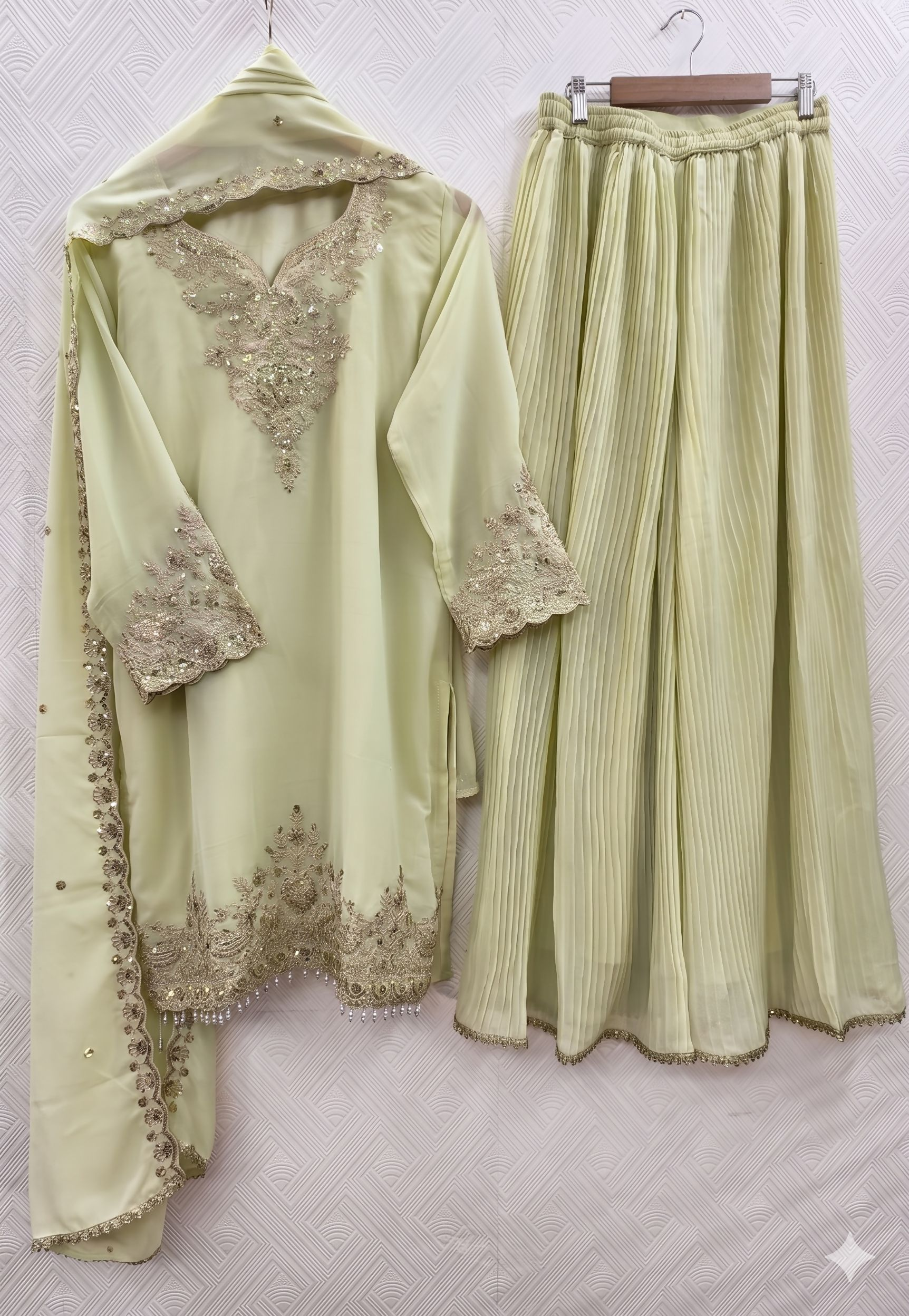 Teeya Creation Womens New Georgette Silk With Heavy Embroiedery With Sequence Work Lemon Kurta Set | Grocsy