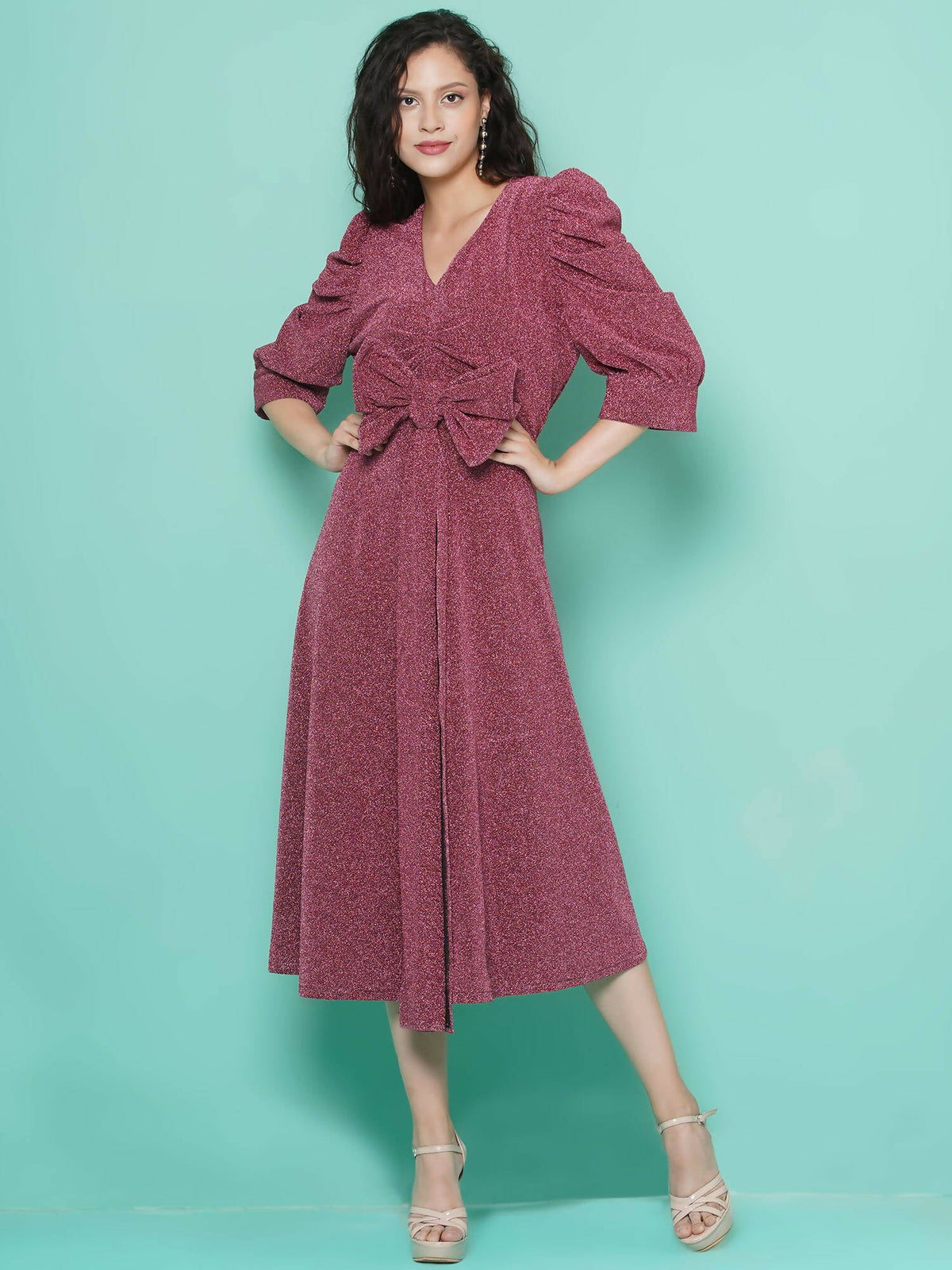 Women Republic Pink Dress with Attached Bow | Grocsy