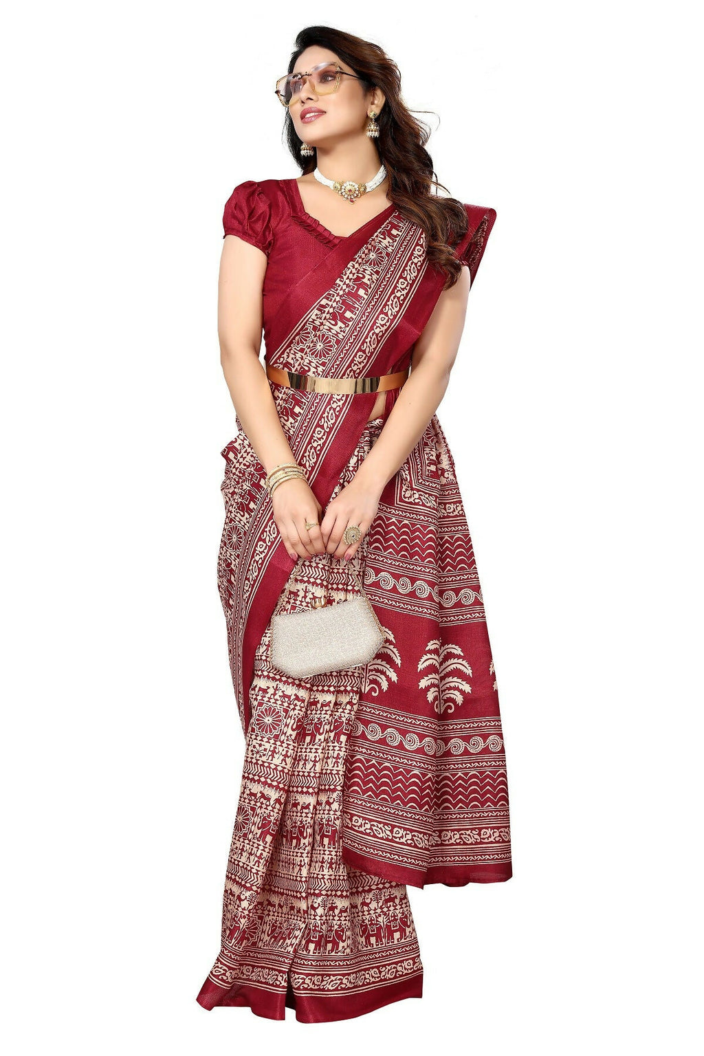 Vamika maroon Printed Art Silk Saree | Grocsy