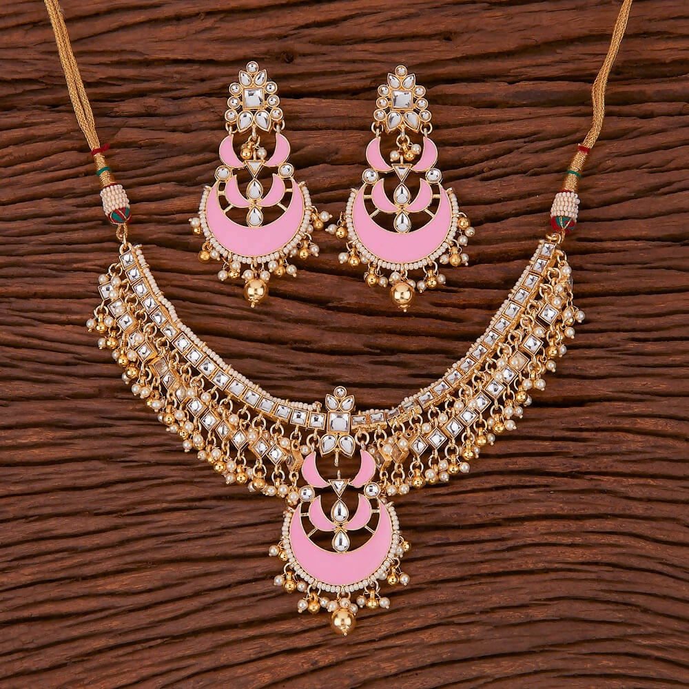 Joban Fashion Women Golden White Pink Necklace Set | Grocsy