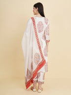 Designer Stylish White cotton Stitched Suit With Dupatta - Tanisha | Grocsy