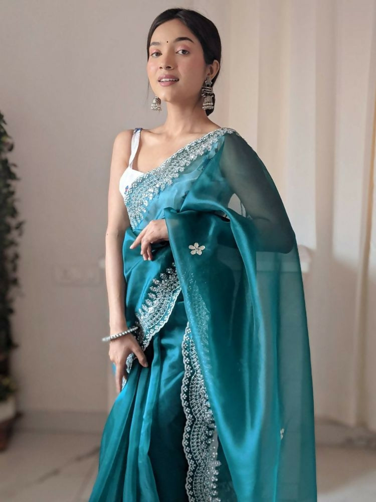 Vamsee Shirovastra Rama Organza Saree | Grocsy