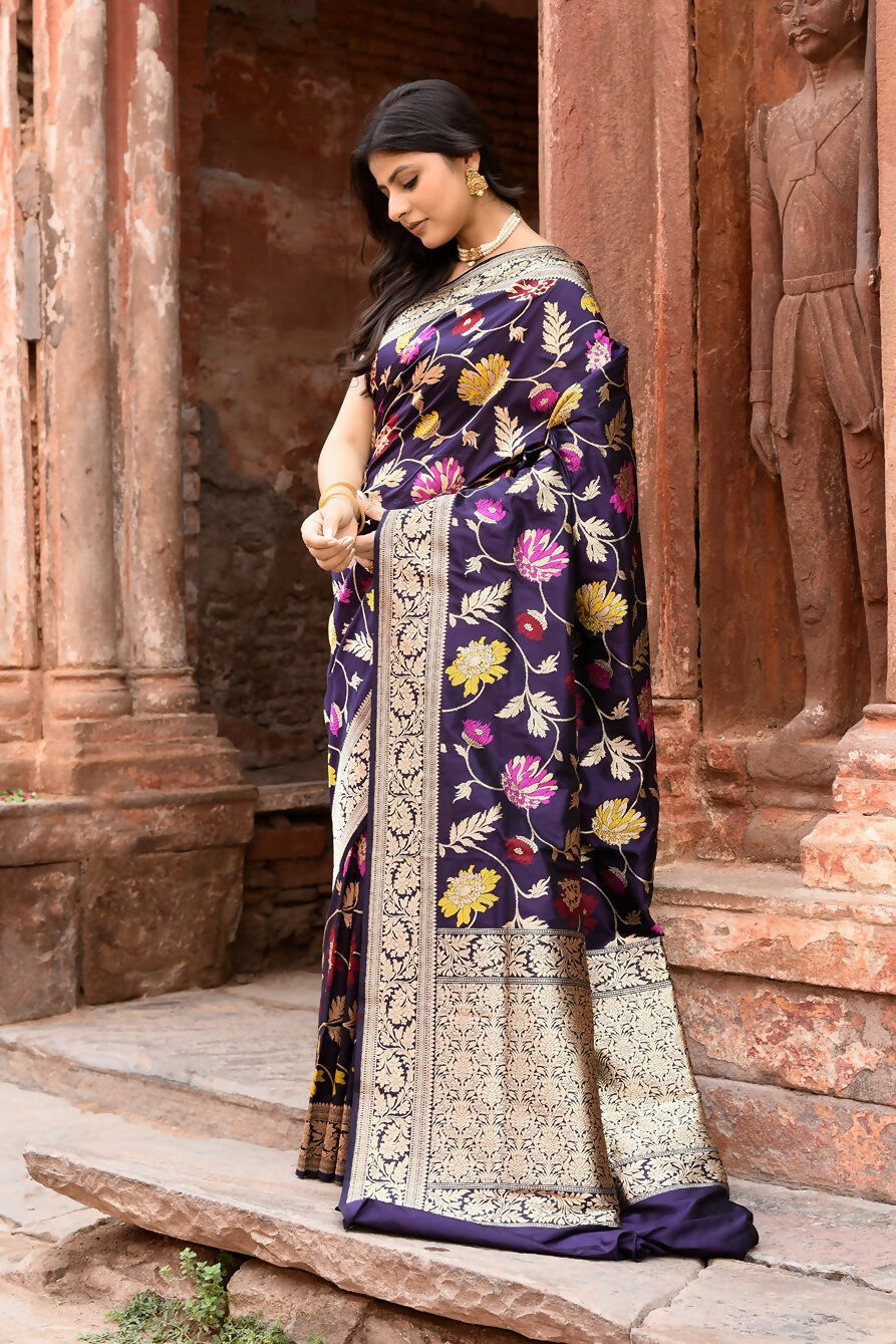 Joban Fashion Plum Purple Pure Katan Pure Handloom Banarasi Silk Saree | Grocsy
