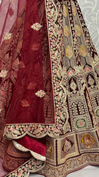 Jyoti Fashion Women's Maroon Velvet Dori, Multi Thread Embroidered with Diamond Work Wedding Lehenga Choli | Grocsy