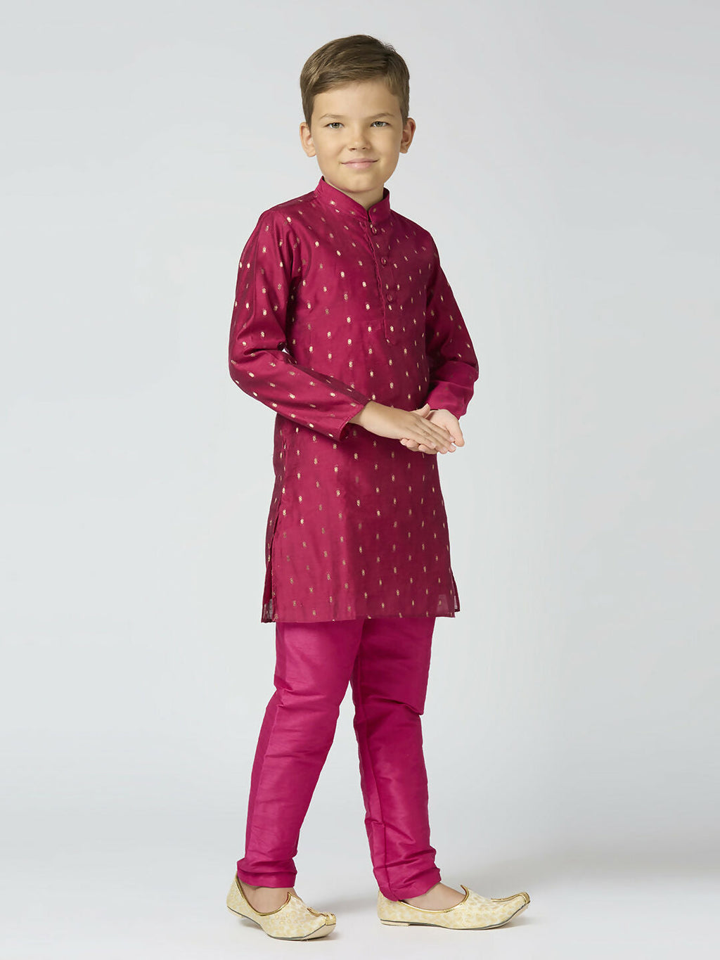 Joban Fashion Kids Island Full Sleeves Chanderi Kurta, Pyjama Set with Traditional Butta Work - Purple | Grocsy