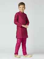 Joban Fashion Kids Island Full Sleeves Chanderi Kurta, Pyjama Set with Traditional Butta Work - Purple | Grocsy