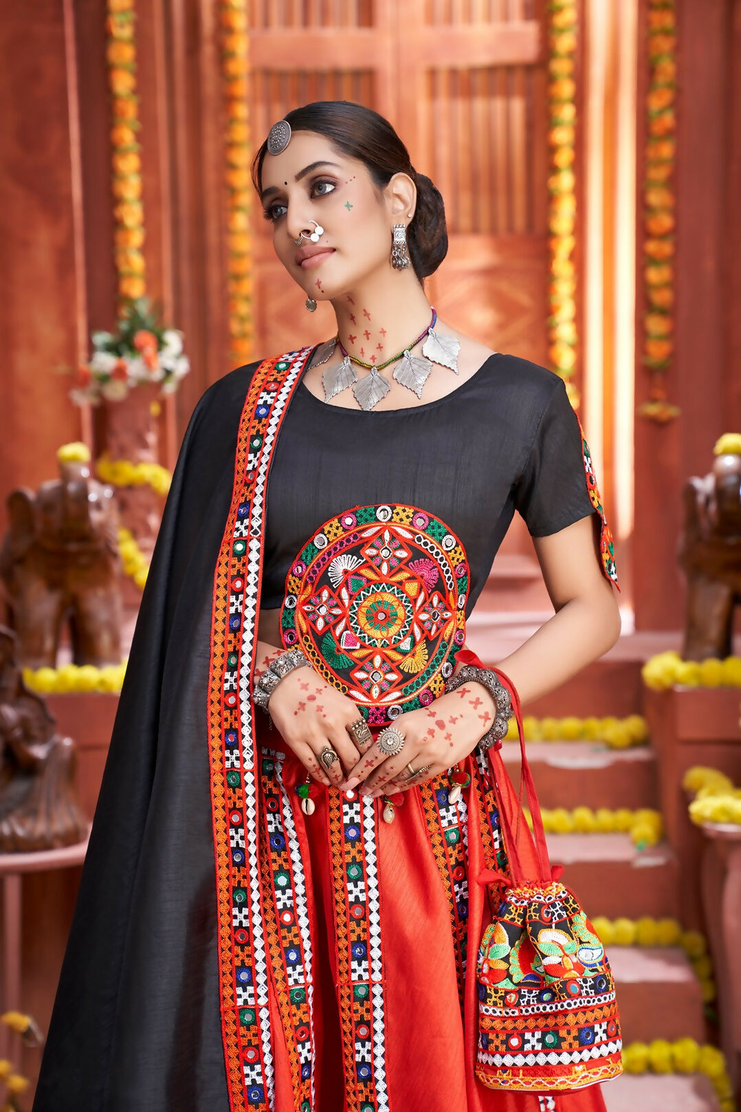 AI Fashion Red Art Silk Designer Navratri Lehenga Choli Collection | Grocsy