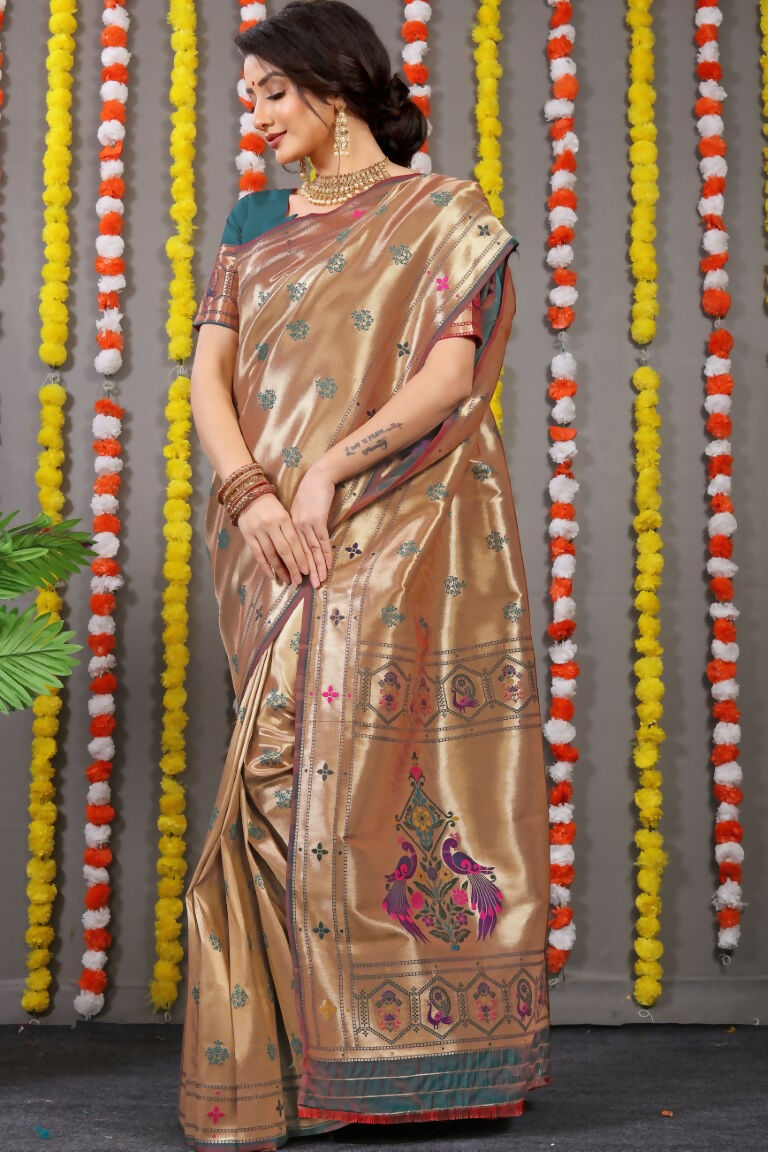 Jyoti Fashion Women's Grey Paithani Silk Zari Woven Saree with Blouse | Grocsy