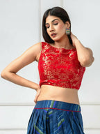 Amodini Designer Studio Women's Banarsi Brocade Sleeveless Red Blouse | Grocsy