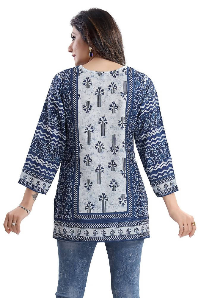 Snehal Creations Stylista Indigo Blue Summer Cool Printed Tunic Top | Grocsy