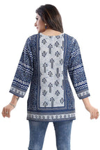 Snehal Creations Stylista Indigo Blue Summer Cool Printed Tunic Top | Grocsy
