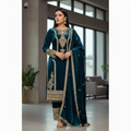 Joban Fashion Teal Kurta Set Velvet Embroidery Sequence Work | Grocsy