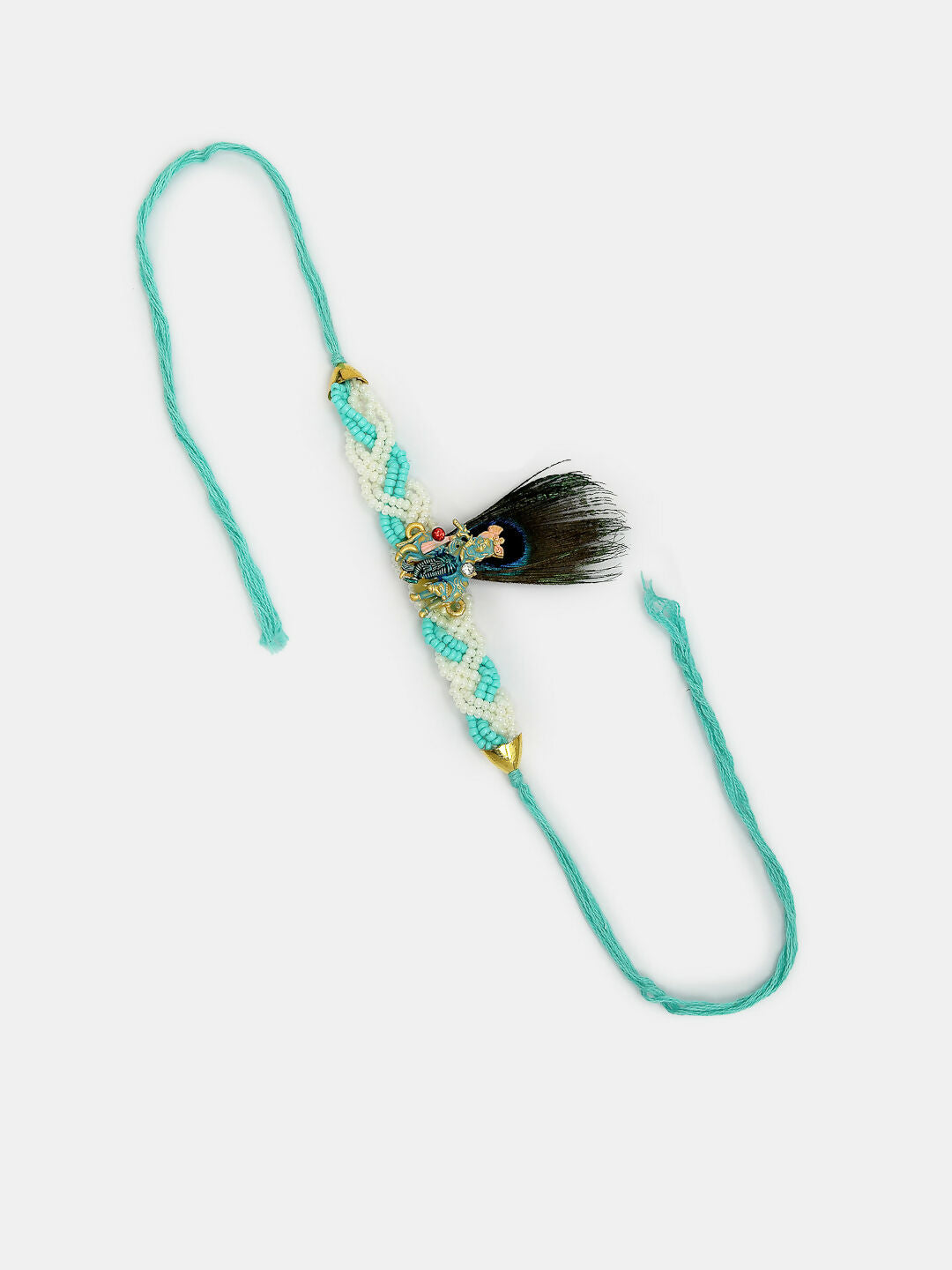 NVR Women & Men Set of 2 Blue Krishna Pearl Bhaiya Bhabhi Rakhi With Roli Chawal | Grocsy