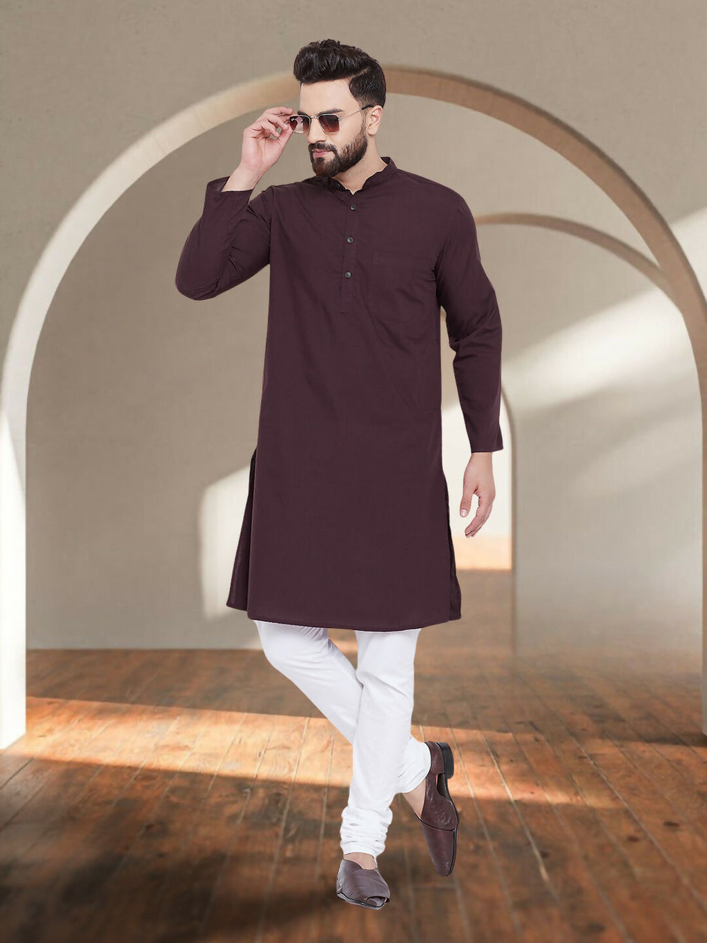 Even Apparels Men's Pure Cotton Maroon Kurta | Grocsy