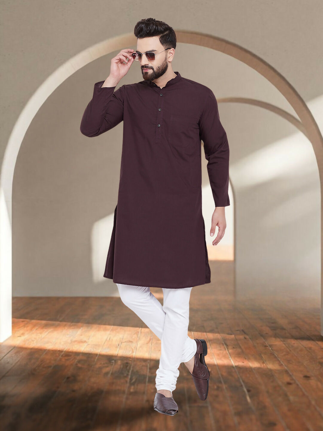 Even Apparels Men's Pure Cotton Maroon Kurta | Grocsy