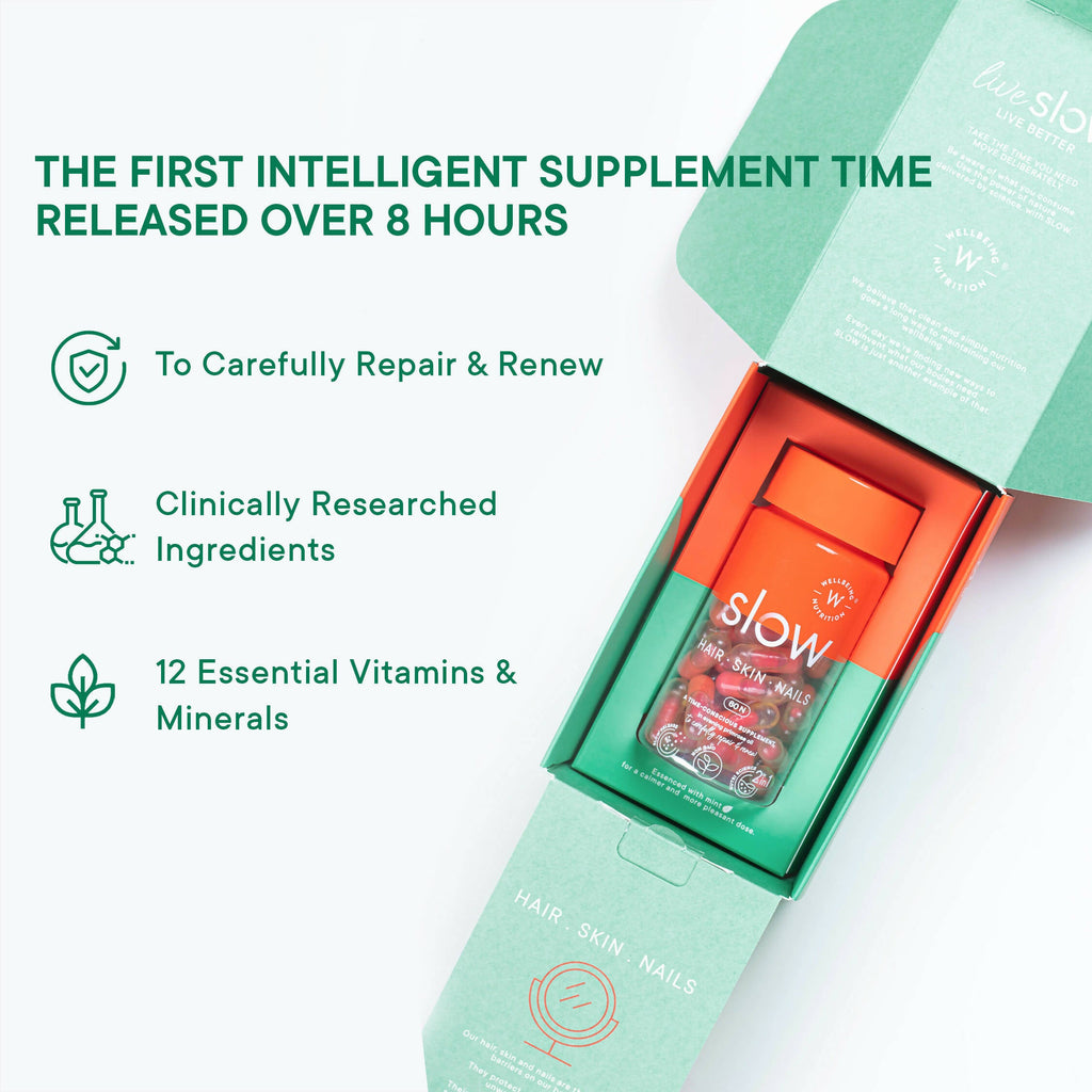 Wellbeing Nutrition Slow | Hair, Skin & Nails Capsules | Grocsy