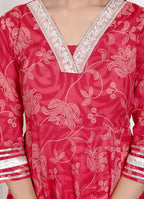 Miravan Women's Red Jaipuri Printed Cotton Ethnic Anarkali Kurta | Grocsy