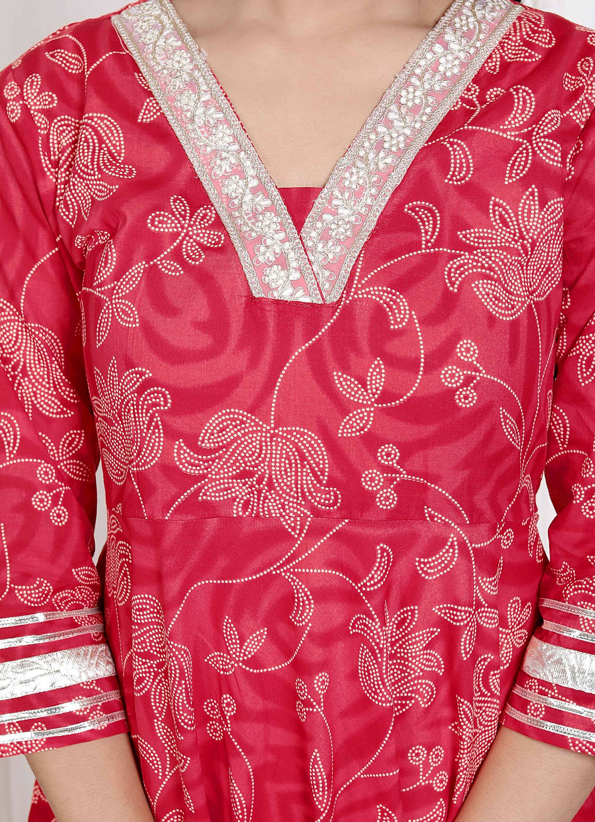 Miravan Women's Red Jaipuri Printed Cotton Ethnic Anarkali Kurta | Grocsy