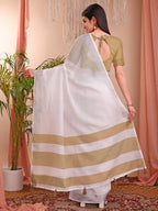 Shree Shyam Fashion The White Loom White Linen Cotton Saree | Grocsy