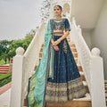 Navy Blue Heavy Viscose Khatli, Embroidery & Mirror Work Unstitched Lehenga Choli - Sisha Keshav | Grocsy