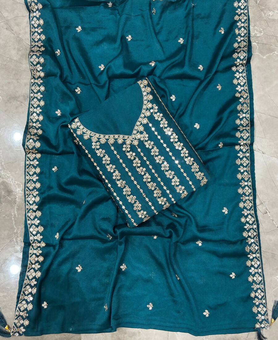 KC Latest Cocktail Wear Aqua Blue Chinon Sharara Suit For Women | Grocsy