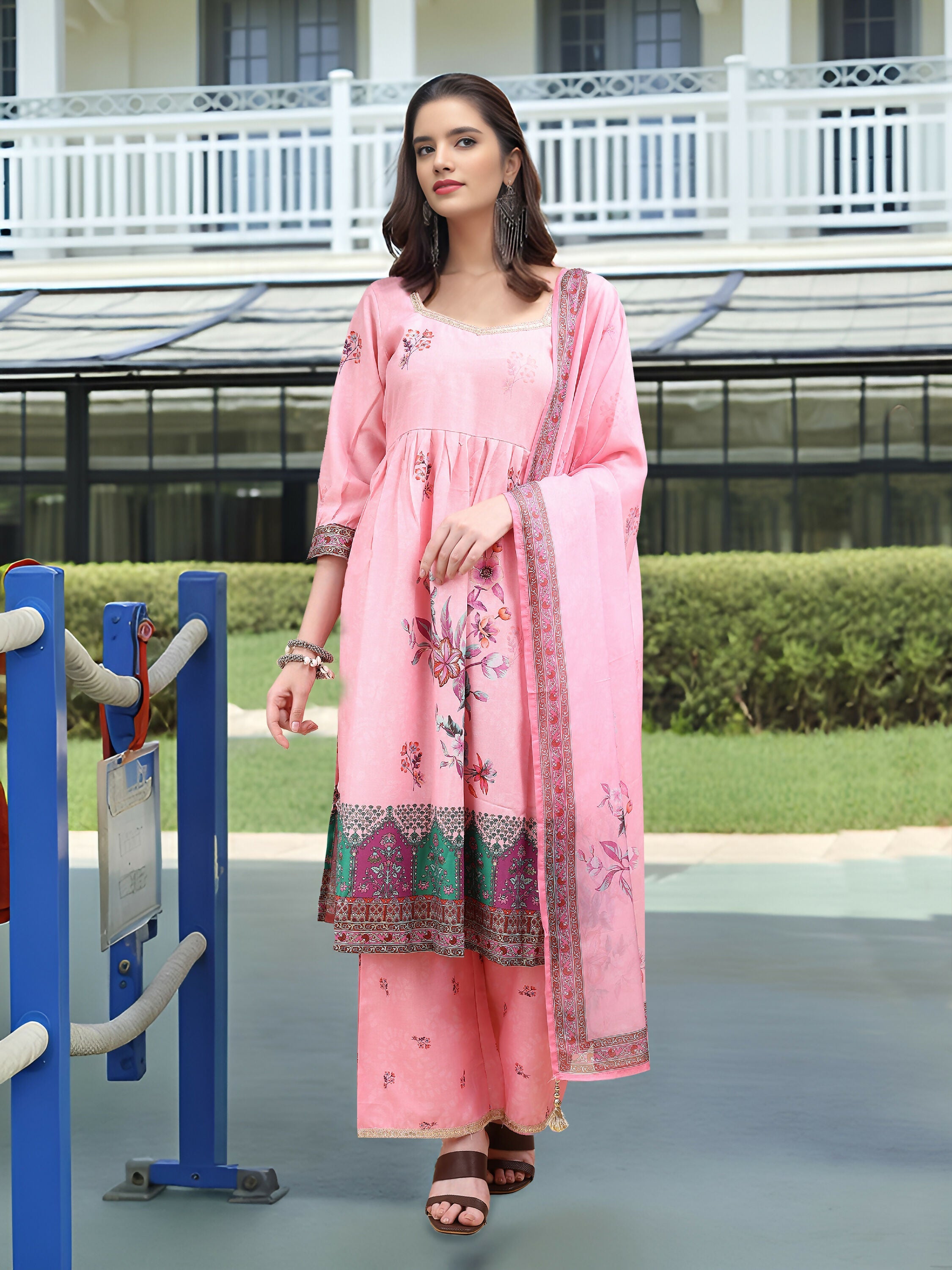 Joban Fashion Pink Position Digital Print With Position Foil Kurta Set | Grocsy