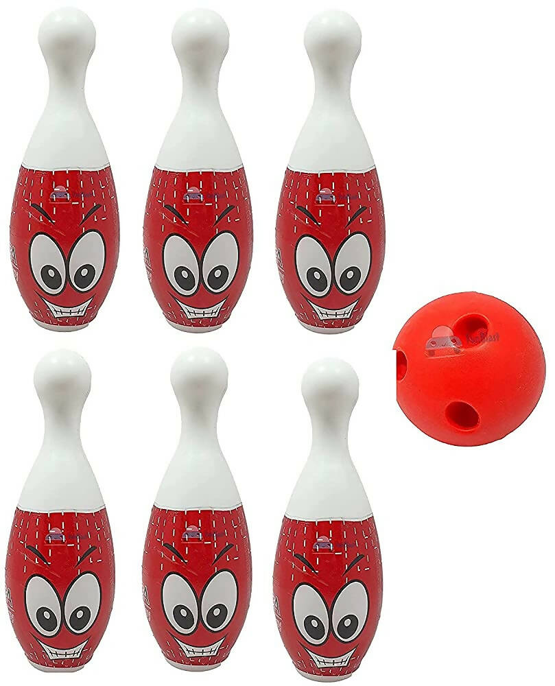 Kipa Proudly Made in India Big Size Plastic Bowling Set 6 pins 2 Balls Large Bowling Toy for Kids Multi Color with Smart Chain Carry Case | Grocsy