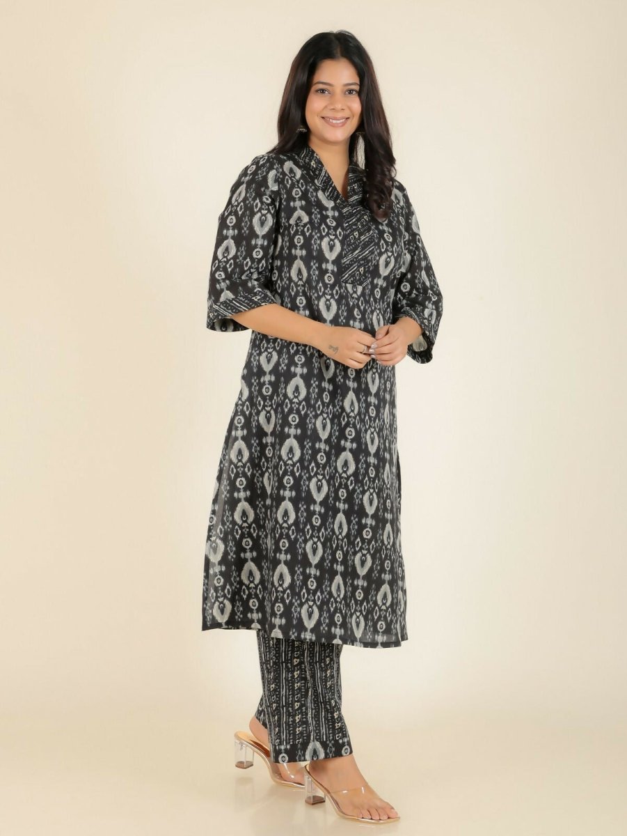 Aramya Black Soft Cotton Ikat Straight Kurta for Women | Grocsy
