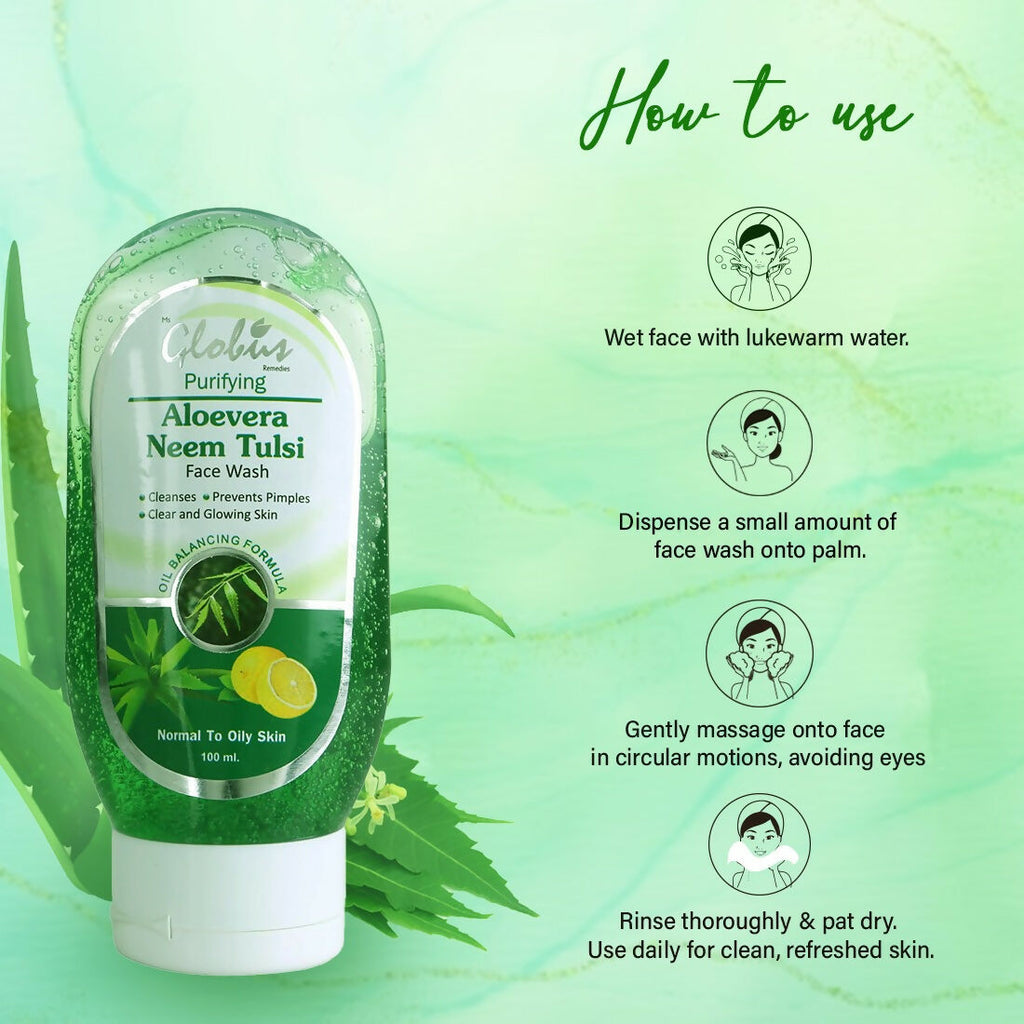 Globus Remedies Aloe vera Neem Tulsi Face Wash | Grocsy