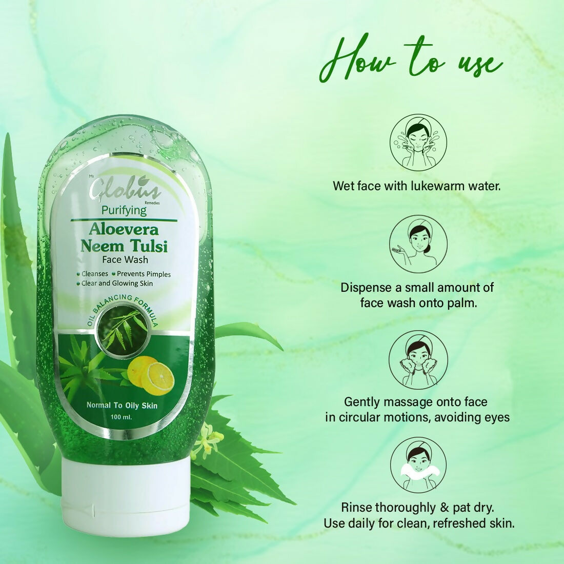 Globus Remedies Aloe vera Neem Tulsi Face Wash | Grocsy
