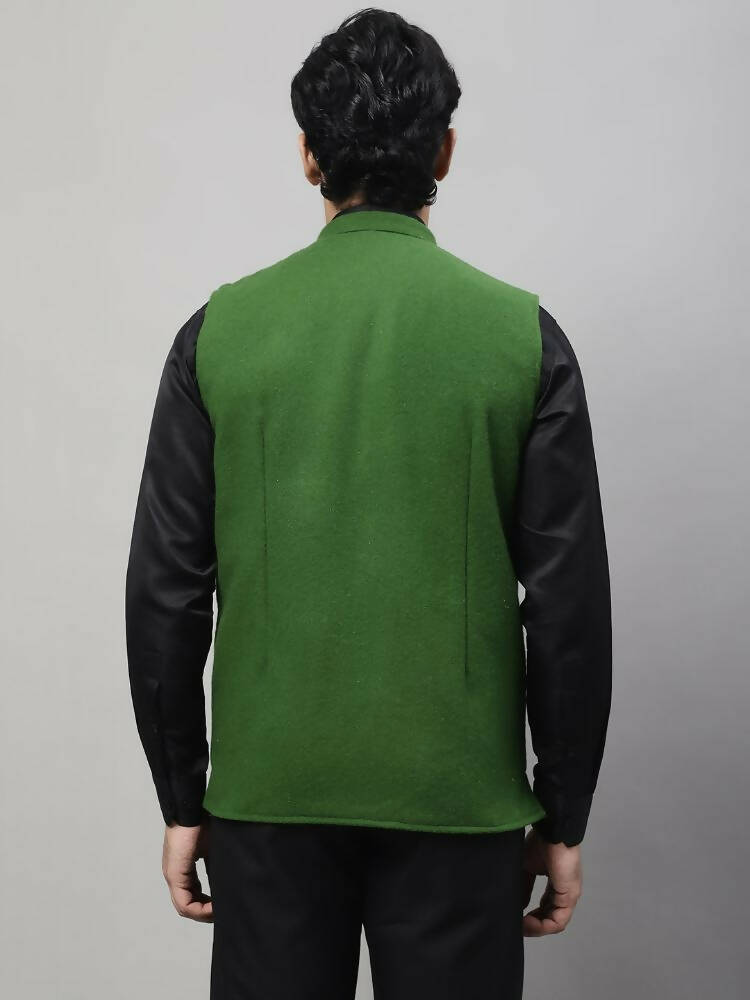 Even Apparels Pure Wool Nehru Jacket - Green | Grocsy