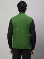 Even Apparels Pure Wool Nehru Jacket - Green | Grocsy